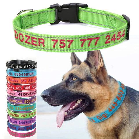 Reflective Nylon Dog Collar Embroidered Custom Personalized Cat Collar Pet Name Necklace for Medium Large Pet Puppy Accessory